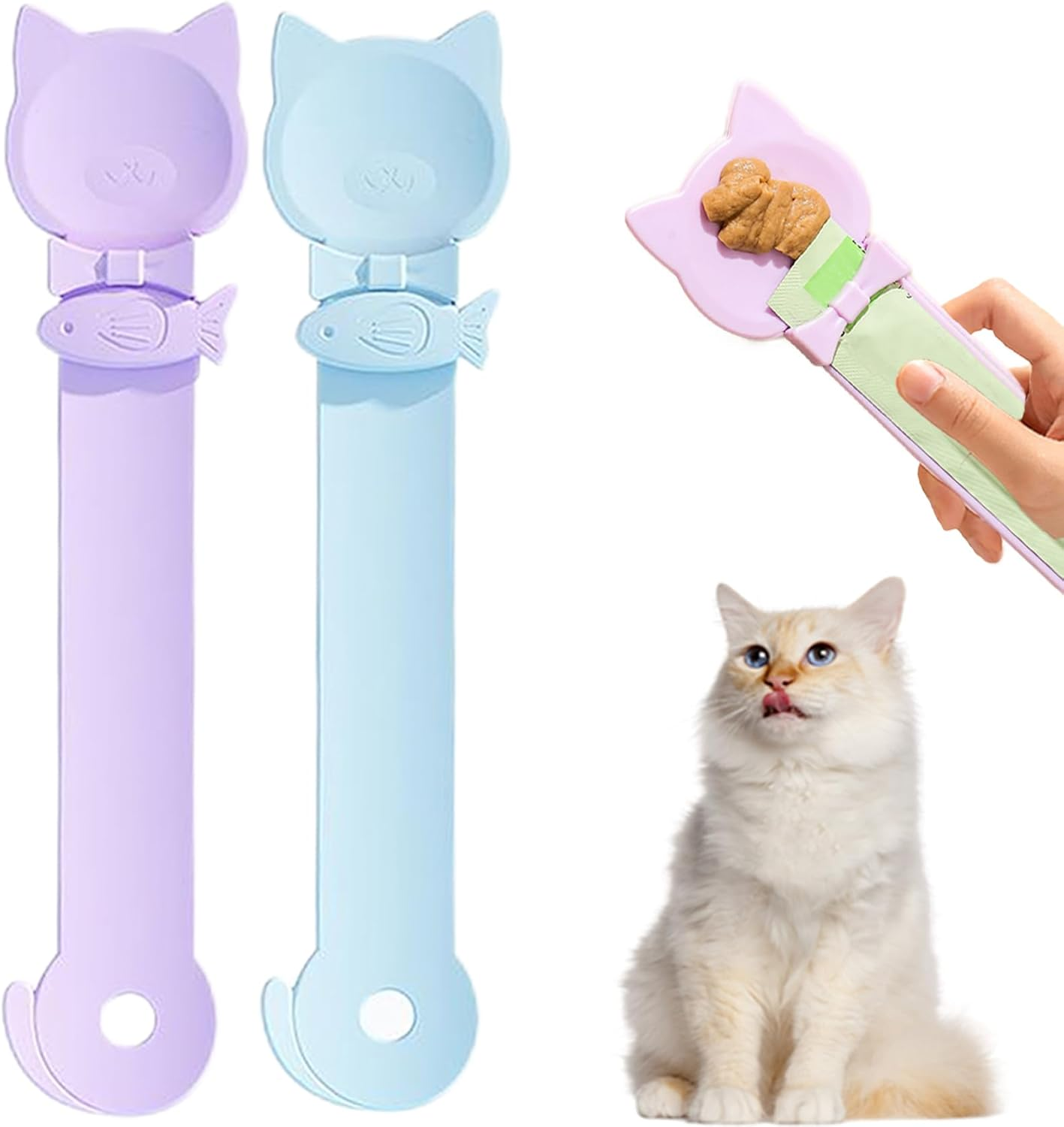 2PCS Cat Treat Spoon Squeeze,Cat Strip Feeder Spoon,Multi-Function Dispenser Tool,Easy Feeding Spoon for Licky Treats,Pet Food Spoon for Wet Food(2 Color)