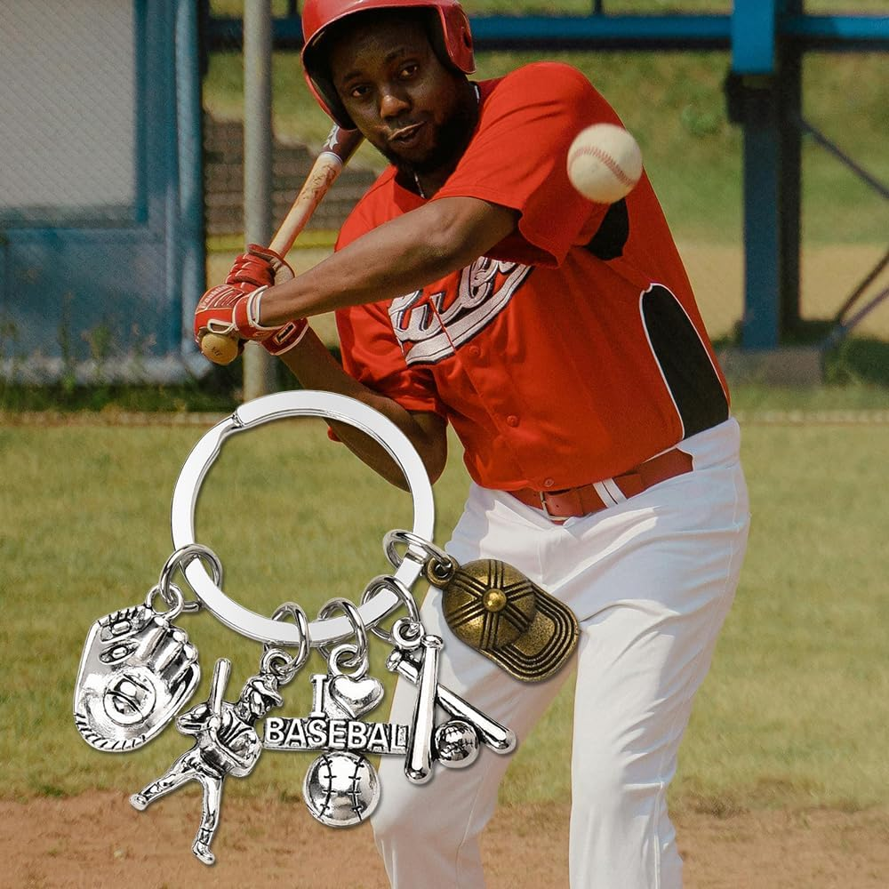 Baseball Birthday Gifts for Grandson Son Graduation Gifts for Boys Nephew Baseball Player Sports Team Gift Keychain for Men Trainer Coach Thank You Presents for Coach Softball Bag Charms for Backpack image number 2