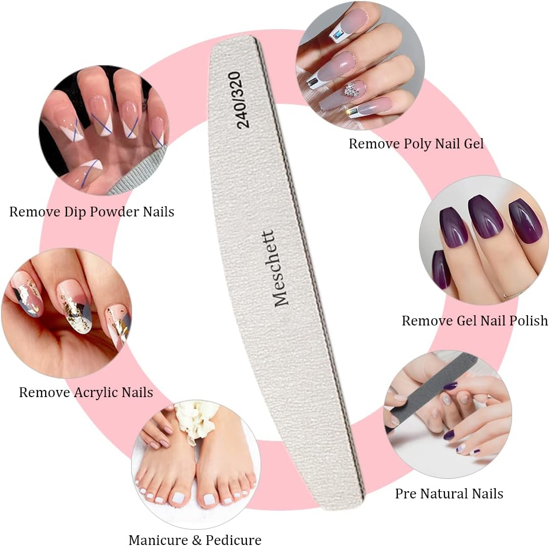 10 PCS Half Moon Nail Files,240/320 Professional Grit Nail File Reusable Double Sided Emery Boards Nail File Manicure Tools for Acrylic,Natural,Gel Nails - Black-240/320 Grit image number 5