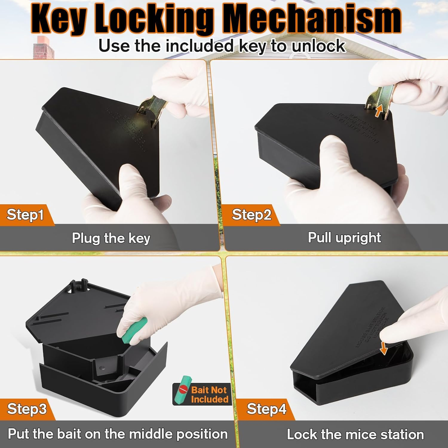 WEZCHUGHAOL Rodent Bait Station &ndash; 6Pcs Triangular Mouse Trap with 6 Keys (Black PP, Indoor Use for Home, Restaurant, Hotel) image number 6