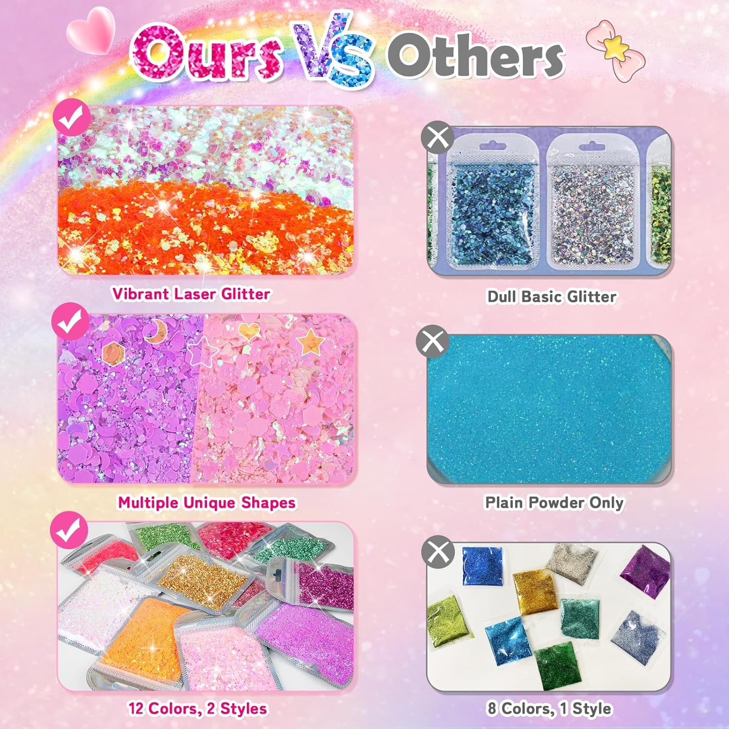 Fairymaker Glitter Bracelet Making Kit for Girls, DIY Arts and Crafts Kit with 12 Bracelets, 8 Glitter Colours, 4 Gemstone Types, Laser Sparkle Shapes for Kids&rsquo; Birthday, Gifts for Ages 6-12 (Multicolored) image number 4