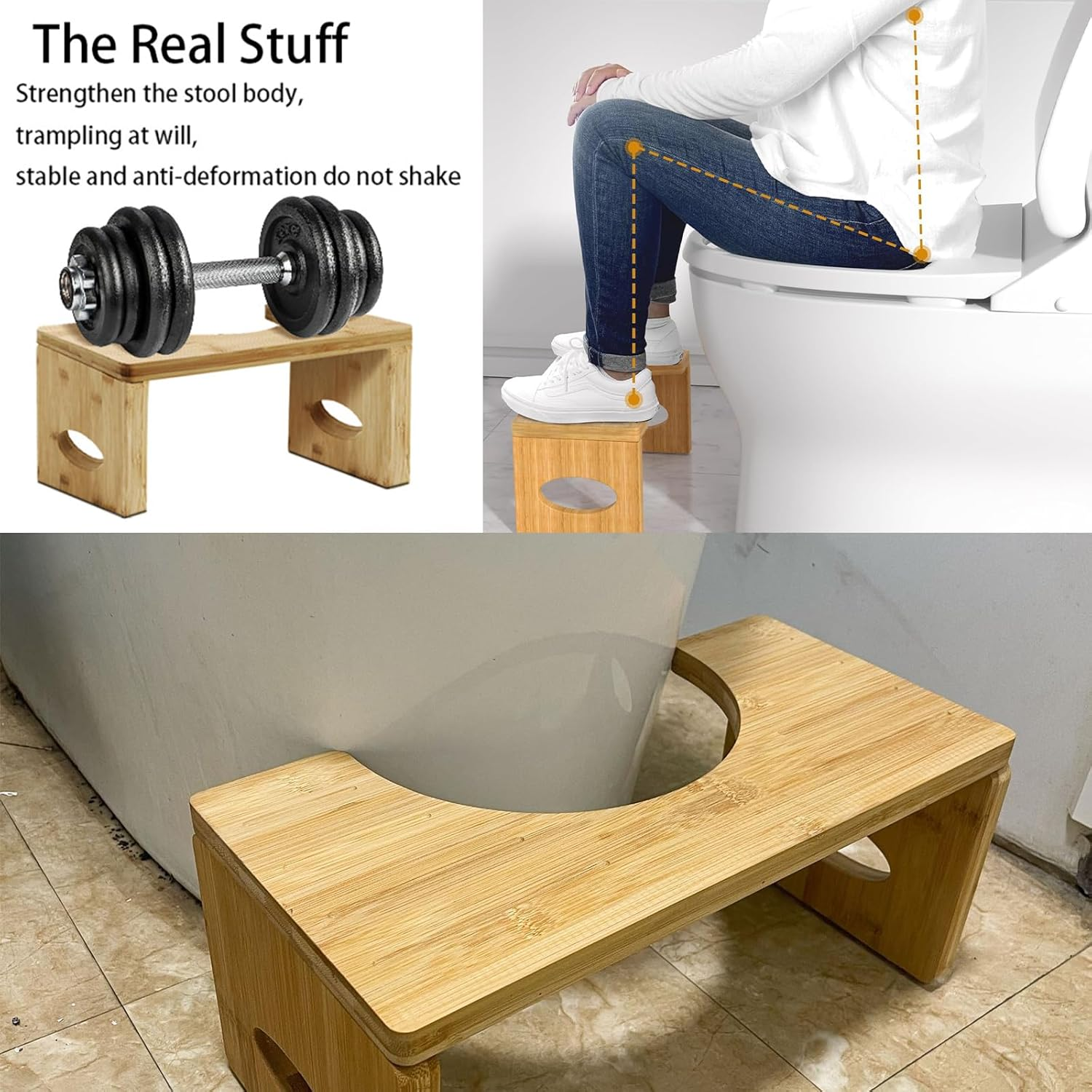 Wooden Toilet Stool with Anti-Slip Sticker, C-Shaped Toilet Stool for Improve Bathroom Posture Comfort, Heavy Duty Poop Stool for Natural Comfortable Excretion, Bathroom Foldable Stool (1 PCS) image number 2
