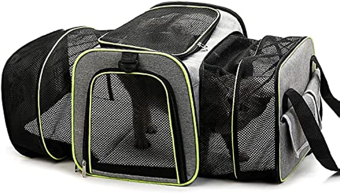 Large 2 Sides Expandable Pet Carrier, Airline Approved Soft-Sided Dog Cat Travel Carrier Bag with Removable Fleece Pad for Cats, Puppy and Small Animals