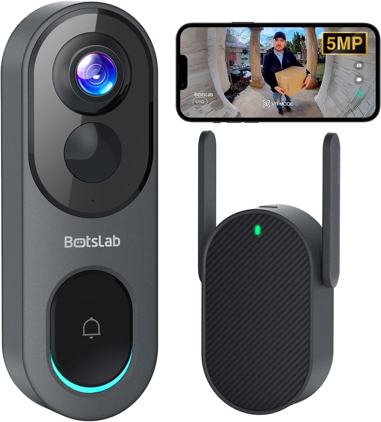 BOTSLAB 5MP Video Doorbell Camera Wireless, No Monthly Fee, 1:1 Head-To-Toe with 180&deg; Angle, 210-Day Battery Life, 32GB Local Storage, 2.4/5G Wifi, Motion Detection, Easy Installation, 2-Way Audio image number 1