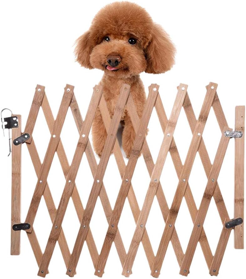 Wooden Pet Gate Retractable Adjustable Sliding Door Indoor Safety Fence for Dog Puppy Stairs (Assorted Color) image number 5