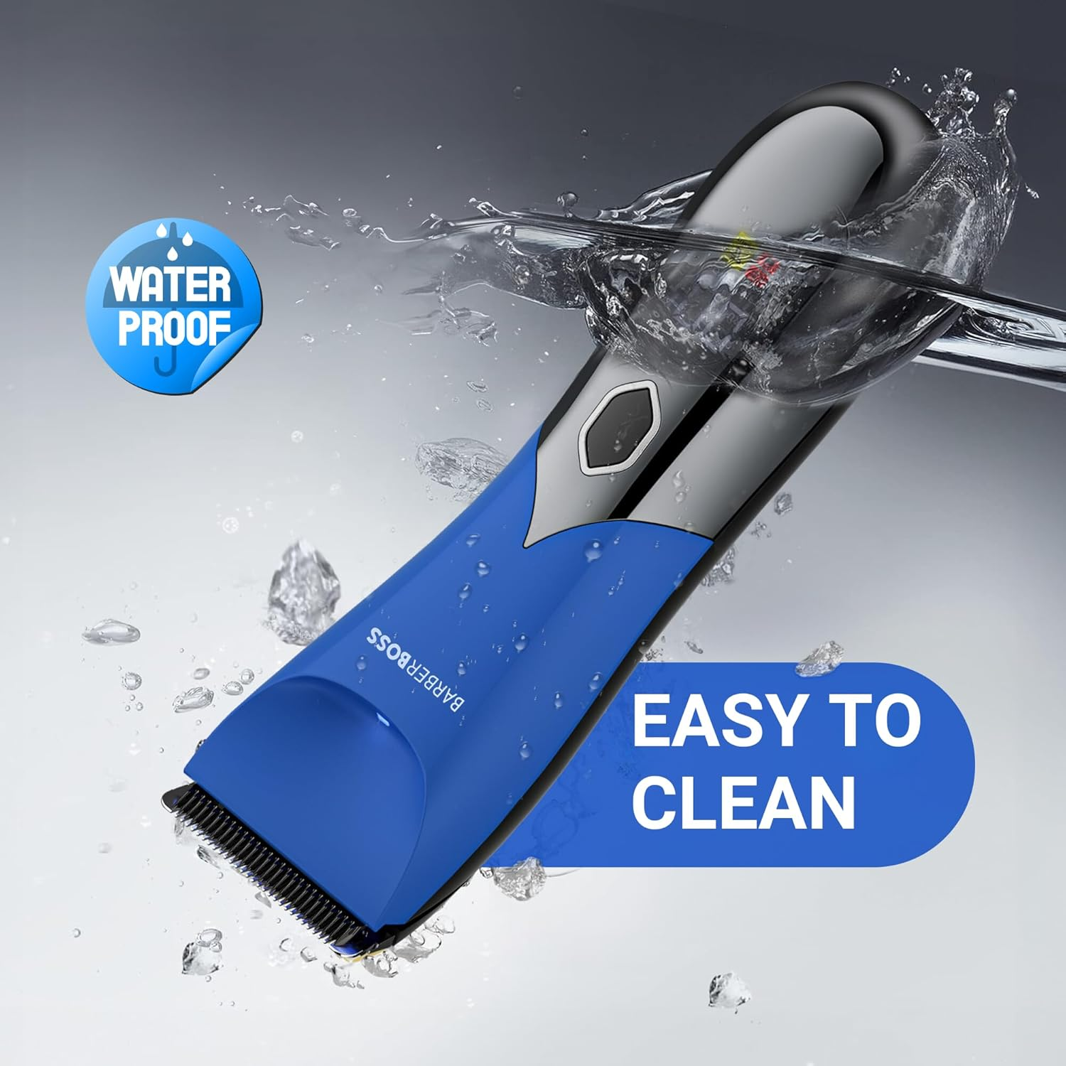 Barberboss Rechargeable Body Hair Trimmer for Men, Blue Intimate Shaver with Waterproof Design, LED Display, Body and Beard Trimmer with Adjustable Combs image number 3