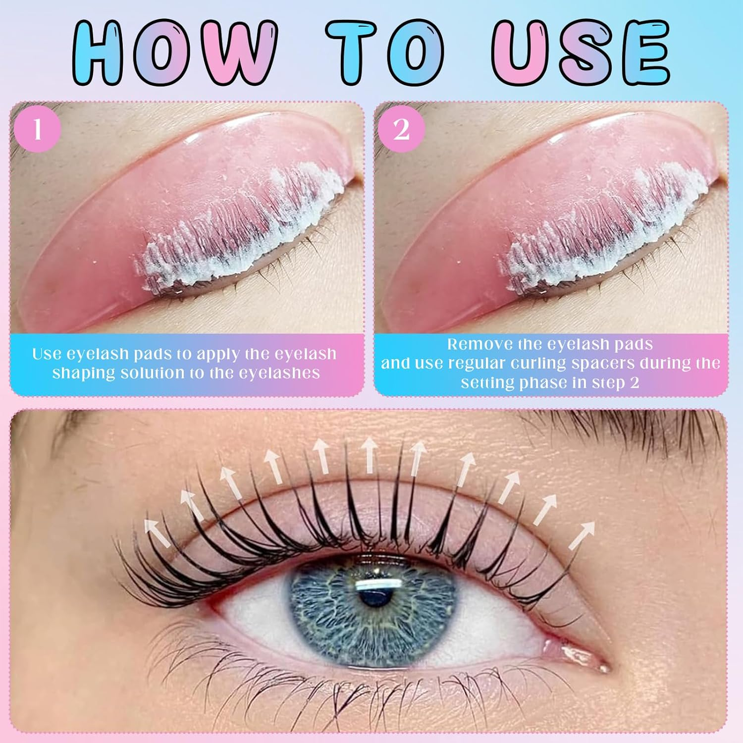 Self-Adhesive Eyelash Lifting Pads, Lash Lifting Pads, for Softening Eyelashes, Ideal for Salon and Home Use, 2 Pairs (1 Pink + 1 Blue) image number 3