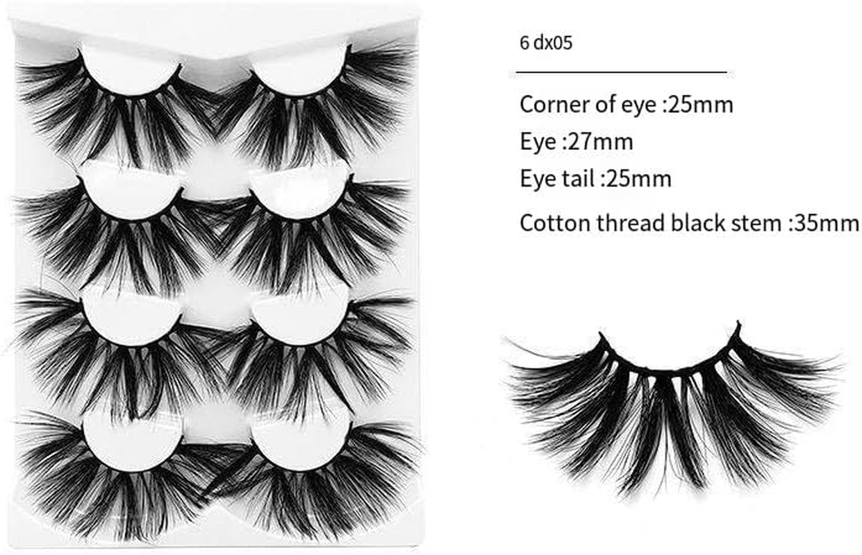 25Mm Lashes, 6D Faux Mink Dramatic Eyelashes Pack, Big Fluffy Volume Lashes, Long Thick Criss-Cross Wispy Lashes, Handmade False Eyelashes for Eye Makeup, 4 Pairs of Mink Hair Lashes Extension (6DX05) image number 3