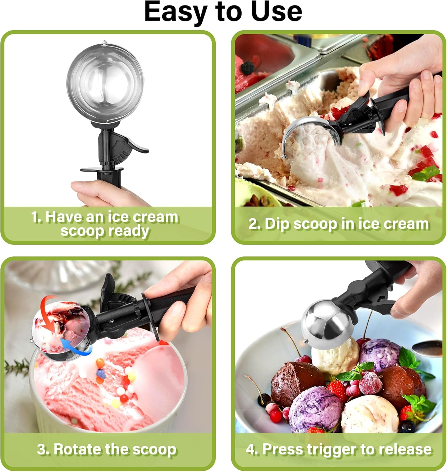 Stainless Steel Ice Cream Scoop, 8.7 Tbsp, Ice Ball Scoop, 130 Ml with Trigger and Comfortable Handle for Ice Cream Ball, Baking, Melon Ball, Ice Cream Scoop, Size 80 Mm image number 2
