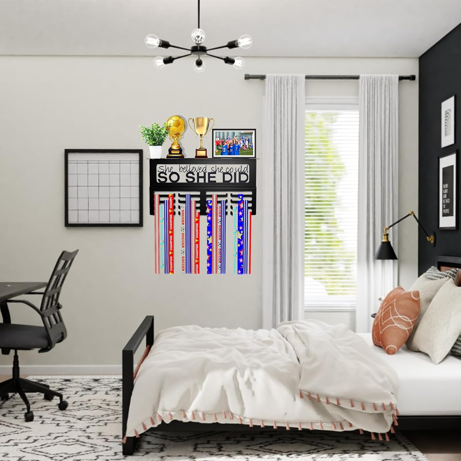 Medal Hanger Display,Running Medal Hanger Display,Trophy Shelf for Wall,Karate Belt Display Rack,Medal Holder for Awards or Trophy,Metal Rack for Wall Mount Hold up 56 Medals image number 4