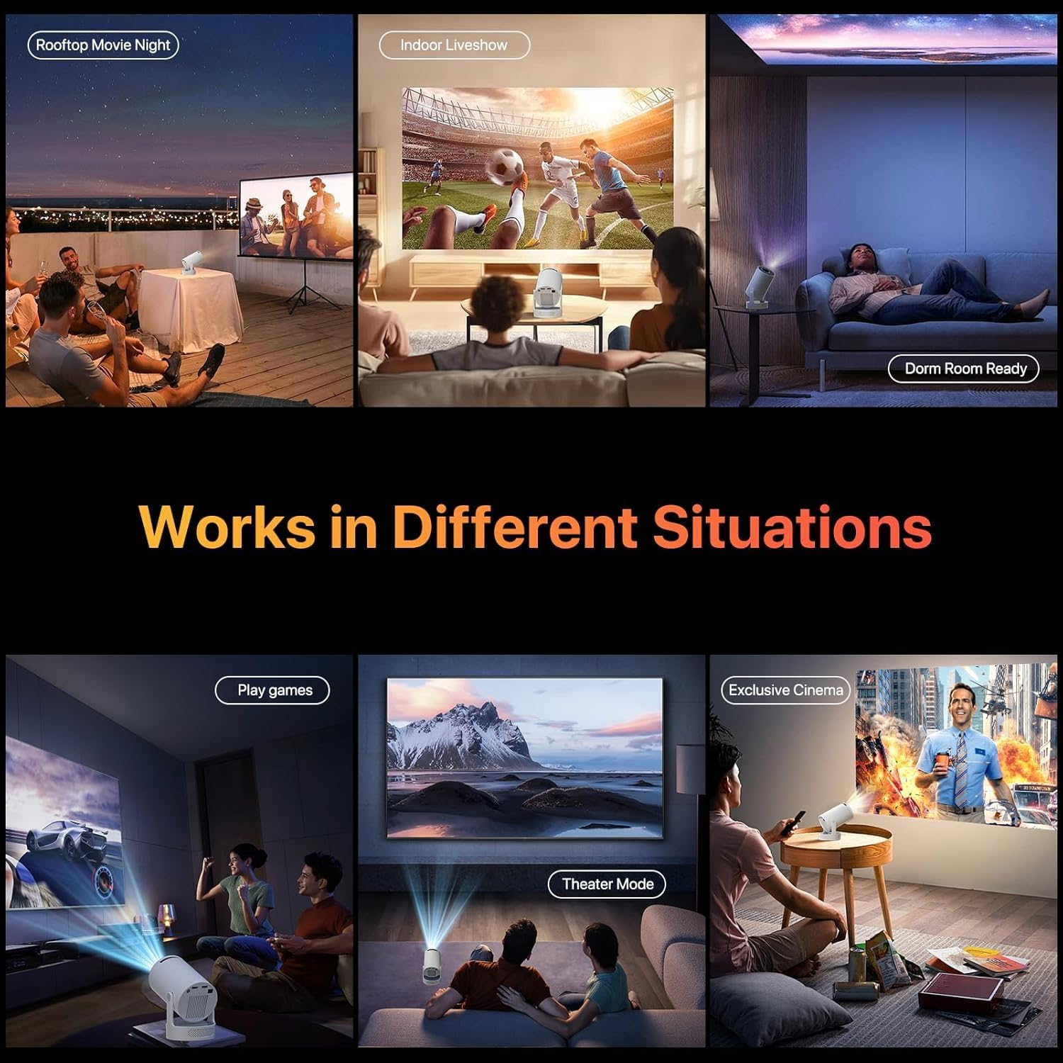 Mini Smart Portable Projector 4K Support, 7000 Lumens, Android 11 OS, Wifi 6 & Bluetooth 5.0, 180&deg; Rotatable, Auto Keystone Home Theater Movie Projector for Outdoor/Indoor image number 4