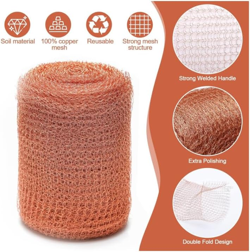 Copper Pest Control Mesh Roll, 1Roll Mesh Rodent Control Copper Wool, Double Layer Copper Mesh Rodent Control, Knitted Copper Mesh Roll Double Layer Fabric Wool Hole Filler Used for House and Garden image number 1
