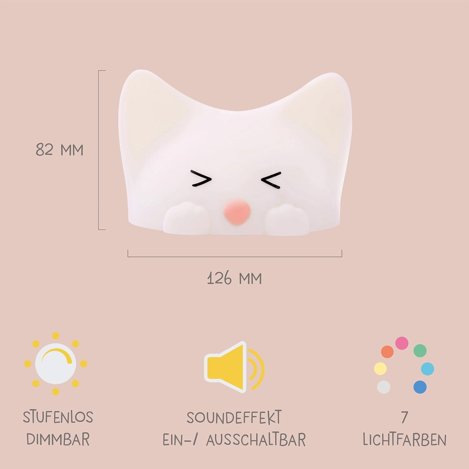 Megalight Catty Cat LED Night Light for Children, Night Light for Babies without Small Parts, Dimmable RGB Multicoloured Sound Effect, Night Lamp, Children'S Room Touch USB