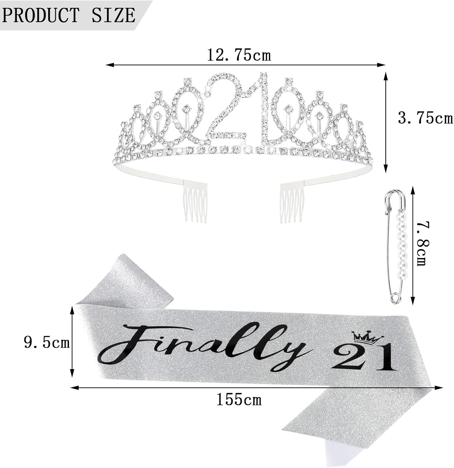21St Birthday Crown and Sash, Silver 21St Birthday Decorations for Girl 21 Years Old Girl Birthday Gifts 21St Birthday Happy 21St Birthday Party Favor Supplies image number 4
