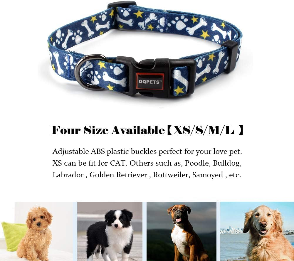 QQPETS Dog Collar Personalized Soft Comfortable Adjustable Basic Collars Small Dogs Walking Running Training (S, Bone) image number 2