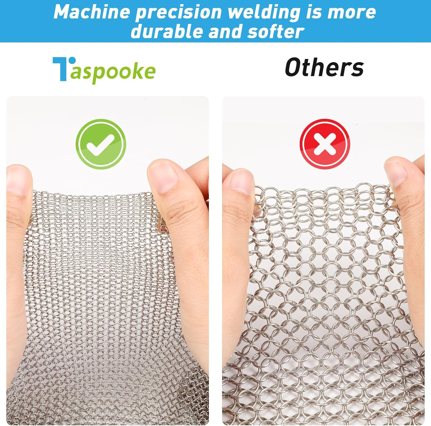 Cast Iron Scrubber, 316L Stainless Steel Fine Mesh Scraper, Upgraded 3.8Mm Chainmail Scrubber, for Pre-Seasoned Pot Dutch Oven Waffle Maker Cast Iron Skillet Pan Glass Container (6''X6'') image number 2