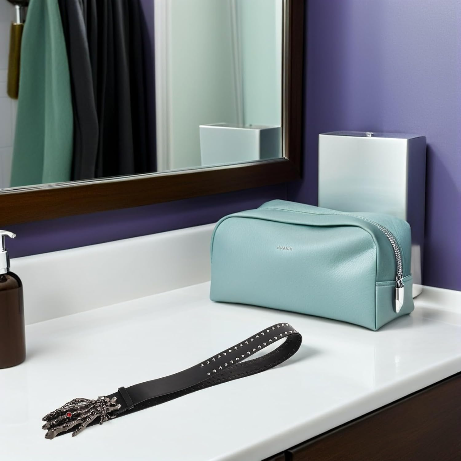 GLSTOY Black Studded PU Leather Belt with Skull Buckle Unisex Punk Rock Rivet Waistband for Women Men Adjustable Faux Leather Skeleton Waist Belt for Costume and Nightlife image number 6