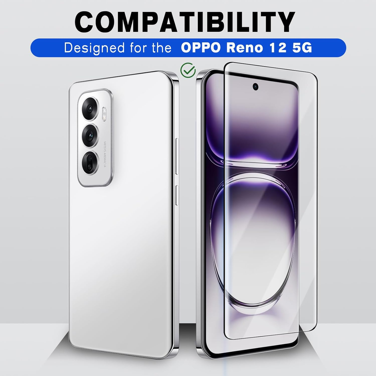 2 Pack for OPPO Reno 12 5G Screen Protector,Hd Tempered Glass,3D Full Coverage,9H Hardness,Anti-Scratch,Bubble Free for Reno 12 5G image number 3