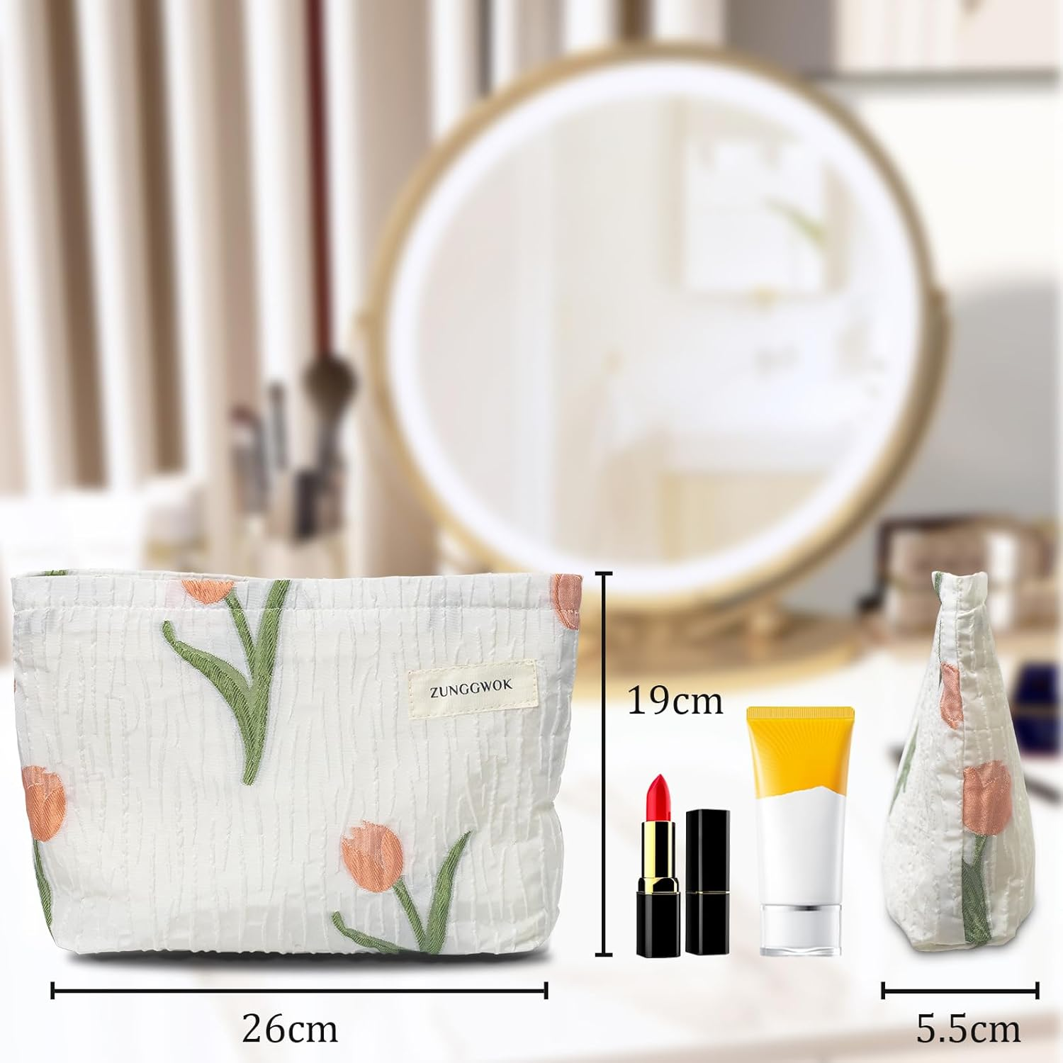 Floral Makeup Bag Cosmetic Bag for Women,Large Capacity Purse Travel Bags Toiletry Bag with Zipper Makeup Pouch (Tulip)