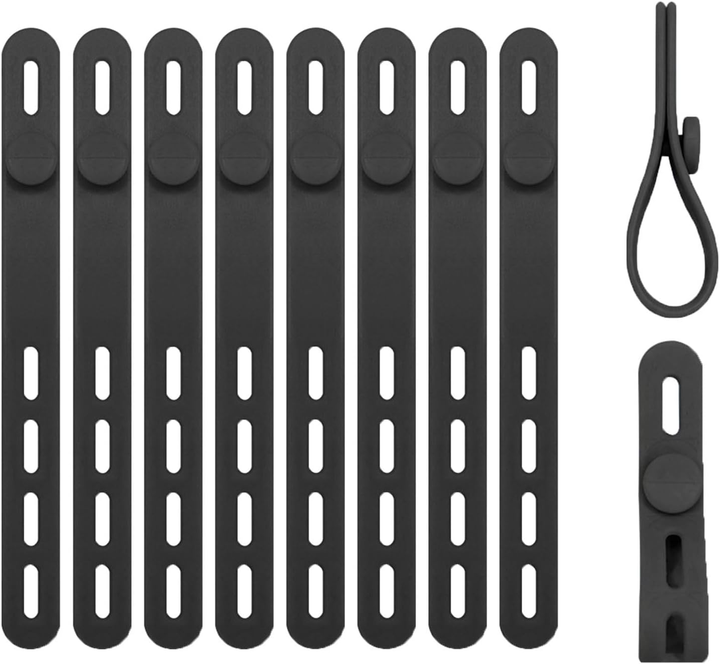 BGENHPON 10Pack Silicone Cable Ties Reusable Cord Holder Straps, Flexible Adjustable Wire Wrapper with Locking Clasp, Tangle-Free Charger Cable Organizer for Office Home Travel​