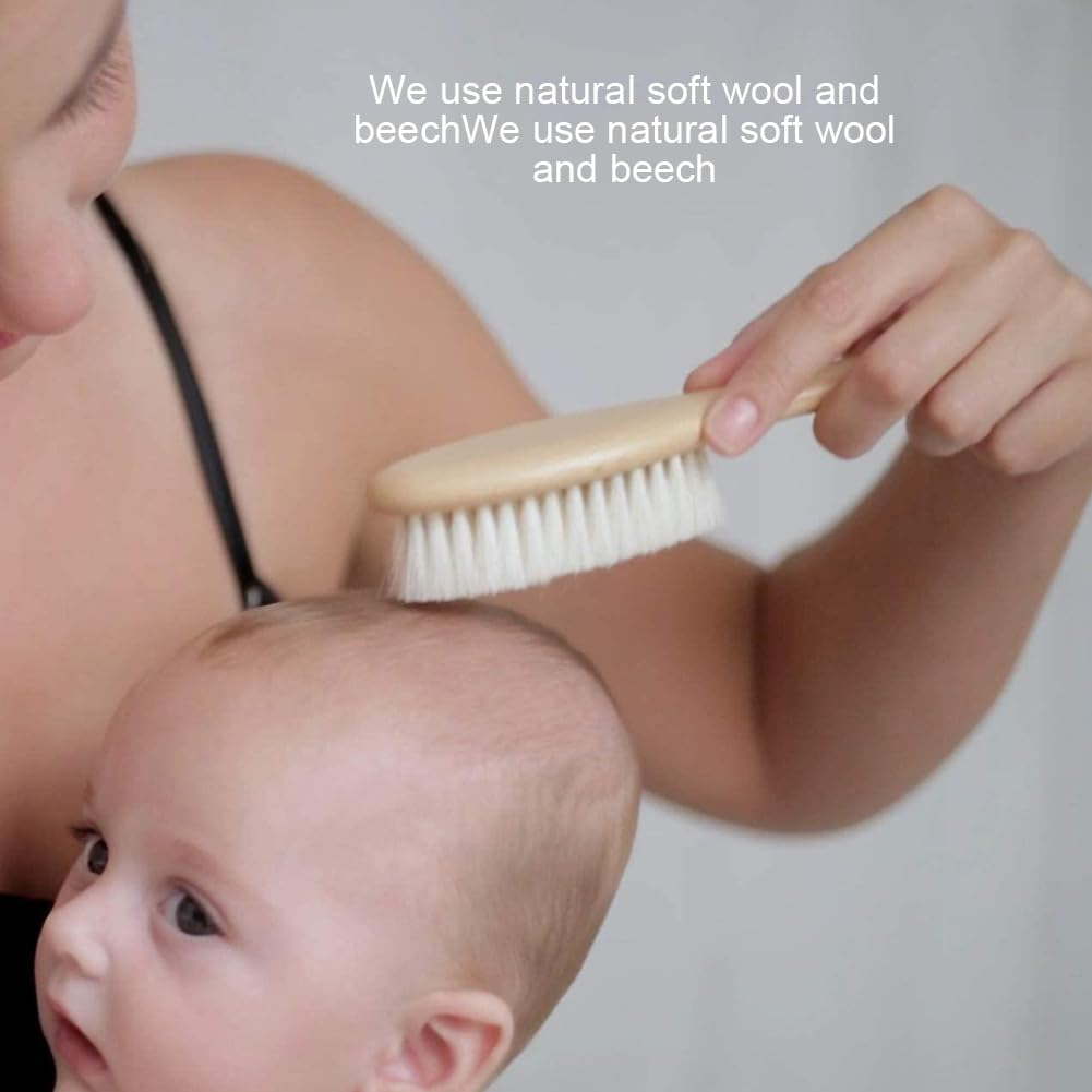 Baby Hair Brush Toddler Comb Set Wooden Goat Bristles Bath Brush Shower Scalp Massager Tool Baby Set 4PCS image number 6