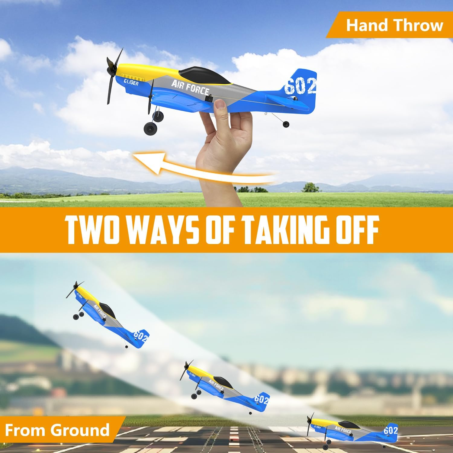 HAWK'S WORK 3 Channel RC Plane P-51D Mustang, Remote Control Airplane Ready to Fly, 2.4Ghz 6-Axis Gyro Stabilizer, Easy to Fly for Kids & Beginners - 3Ch-Gray image number 2