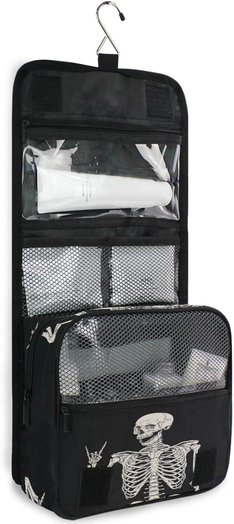Hanging Toiletry Bag for Women Men, Portable Makeup Bag Organizer Cosmetic Bag for Purse Pouch Waterproof Travel Essentials Large Wash Bag for Kids Girls, Skull, One Size, Fashion image number 4