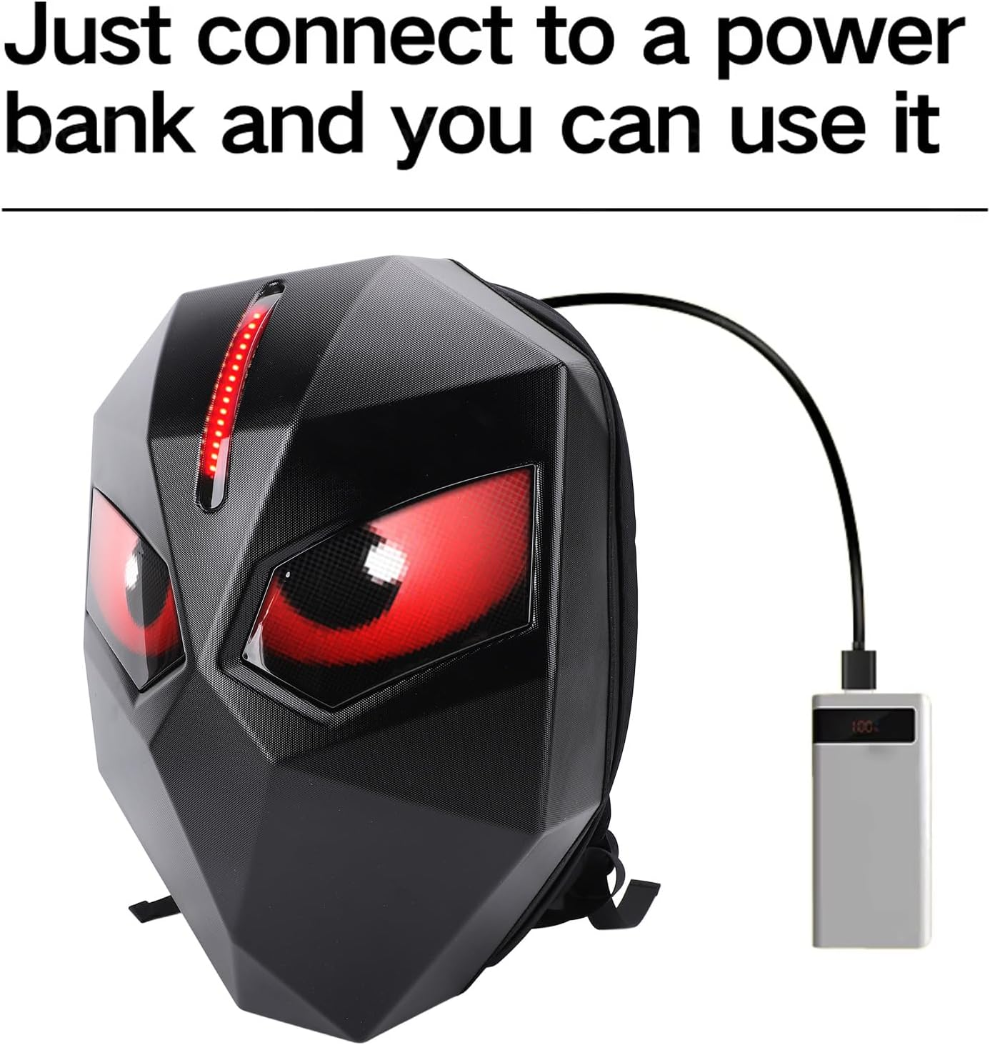 LED Motorcycle Backpack, Waterproof Hard Shell LED Backpack with Programmable Full Color Screen, Large Capacity Laptop Backpack, Knight Backpack for Travelling, Camping, Cycling image number 3