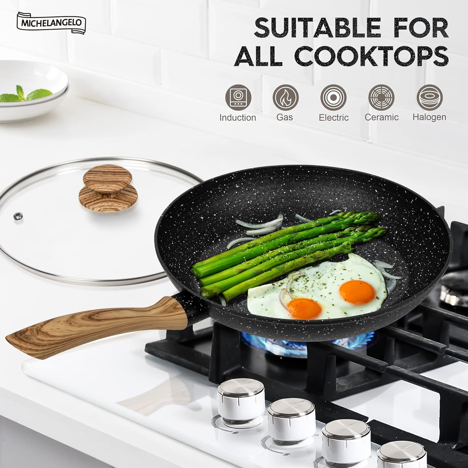 Michelangelo Nonstick Frying Pan with Lid, 8 Inch Frying Pans Nonstick with Healthy Coating, Small Frying Pan with Stay-Cool Handle, Induction Compatible image number 6