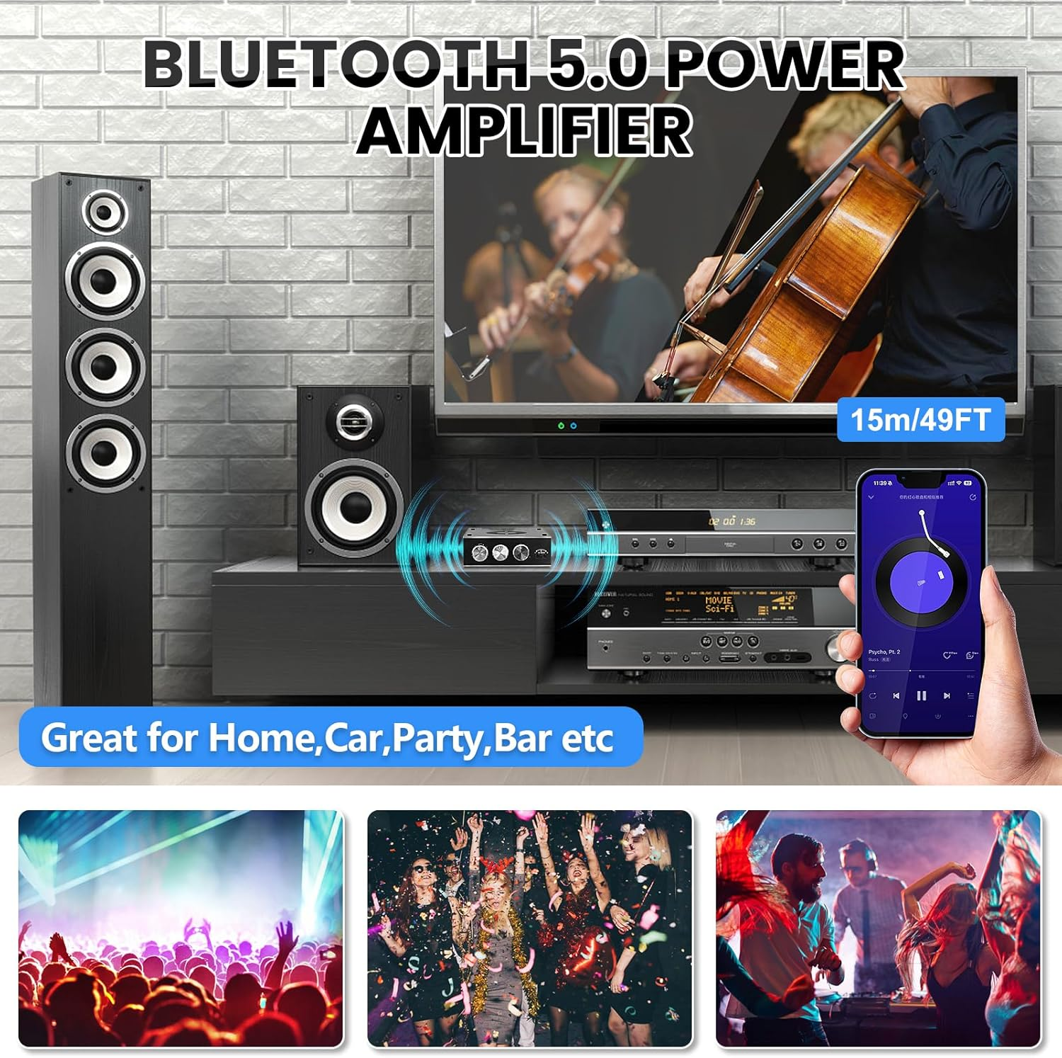 Audio Amplifier Board, ZK-1602T Bluetooth Power Amp for Home Speakers 2.0 Channel 160W+160W Stereo Mini Amplifier Module TDA7498E Chip W/TB, USB, AUX, DC 15-36V image number 4