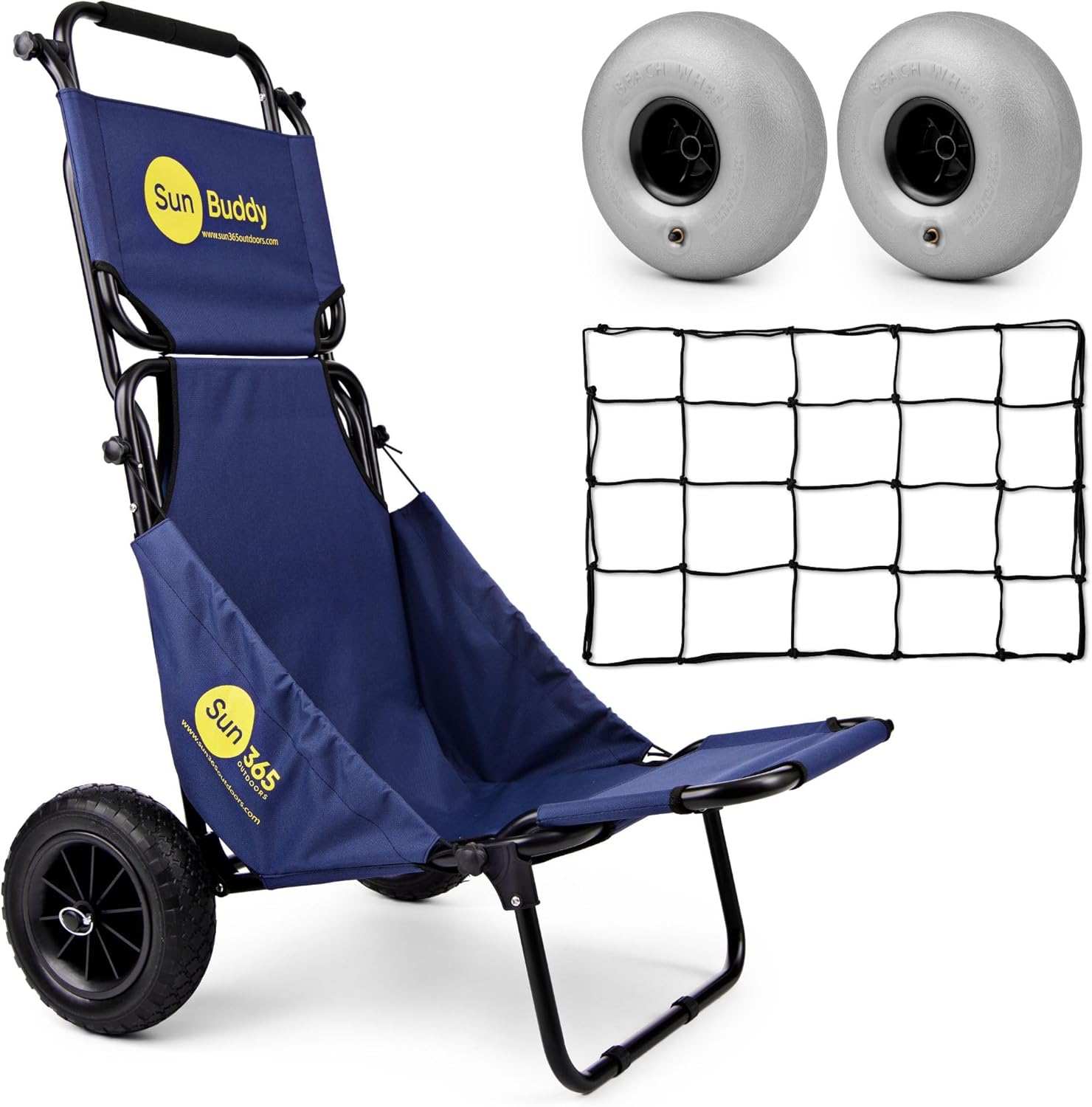 Sun Buddy Foldable Beach Fishing Trolley Cart Chair, All Terrain Balloon & Puncture Proof Wheels, Sun Canopy, Luggage Rack & Cargo Net, 90Kgs/200 Lbs Picnics, Sporting Events, Outdoors (Red) (Black)