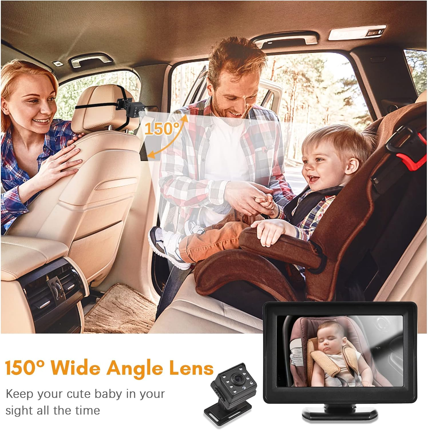 Nurdo Baby Car Monitor 1080P Camera for Rear Facing Seat - 4.3 Inch Mirror Display, 150&deg; Wide View, Easy Installation