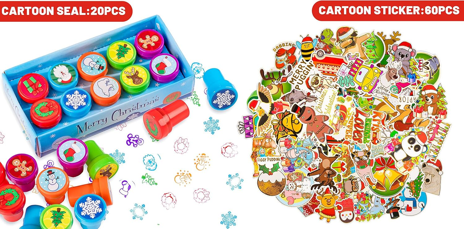 Whaline Christmas Stationery Collection 140 Set 40 Christmas Pencils with Eraser, 20 Christmas Stampers, 60 Xmas Stickers 52 Designs 20 Pencil Sharpeners Gift Party Favors Prize School Supplies image number 3
