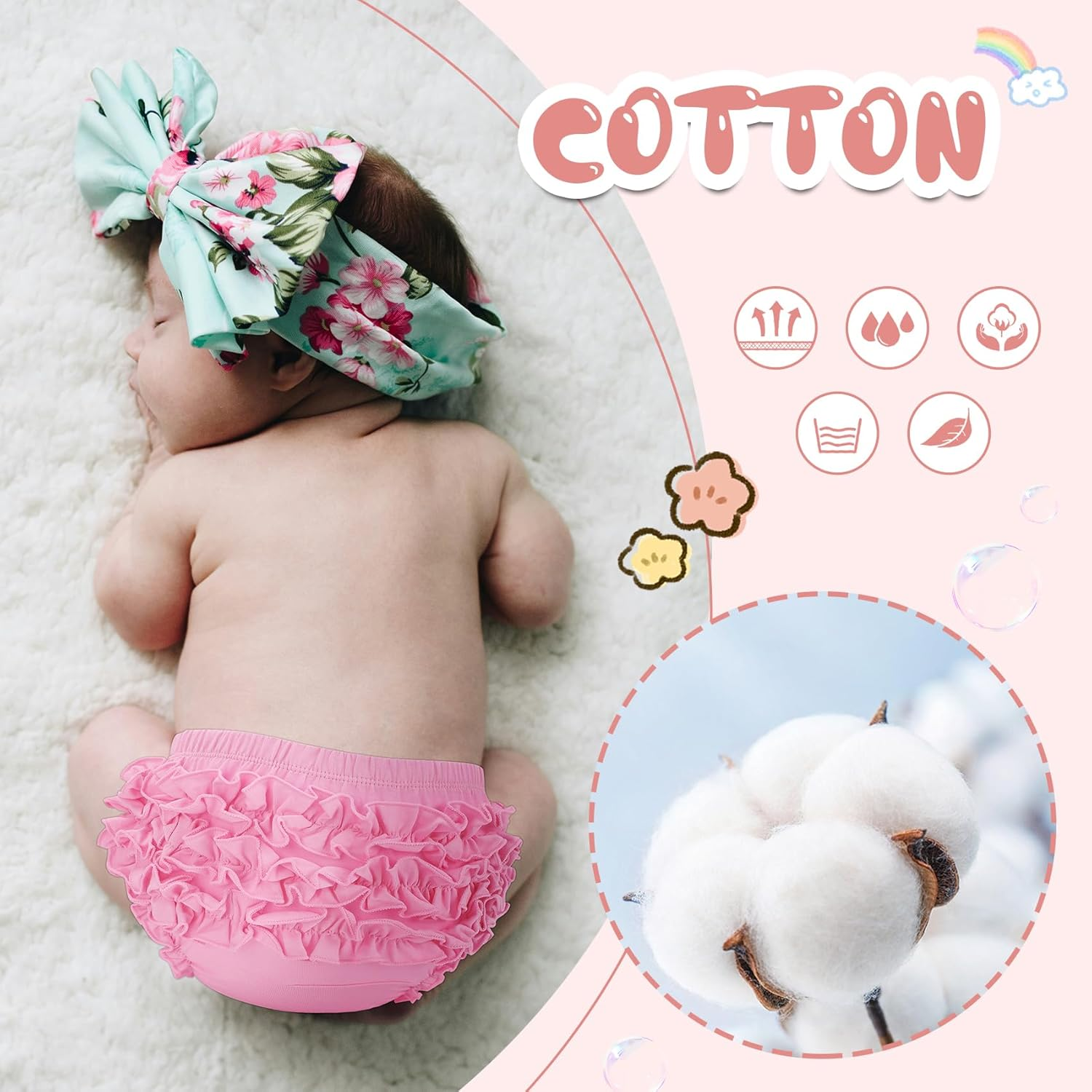 Durio Baby Bloomers for Toddler Girls Ruffle Diaper Covers for Girls Cute Cotton Baby Girl Shorts image number 2