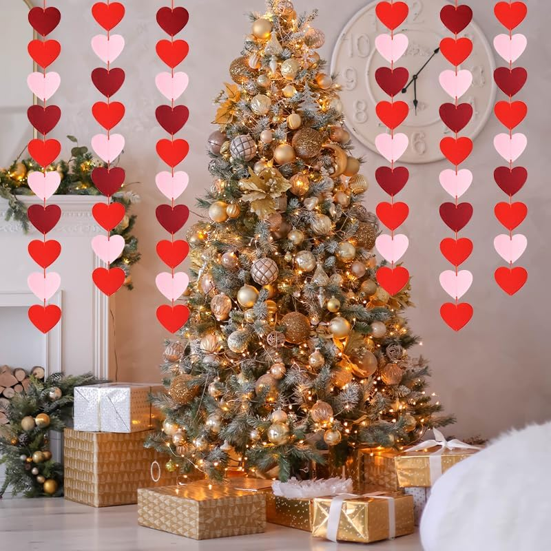 Anniversary Valentines Day Decorations Banner 6 Pack Felt Heart Garland Room Decor Streamer Banner Garland Backdrop Hanging Engagement Wedding Banner Romantic Party Supplies for Home Window Ceiling image number 5
