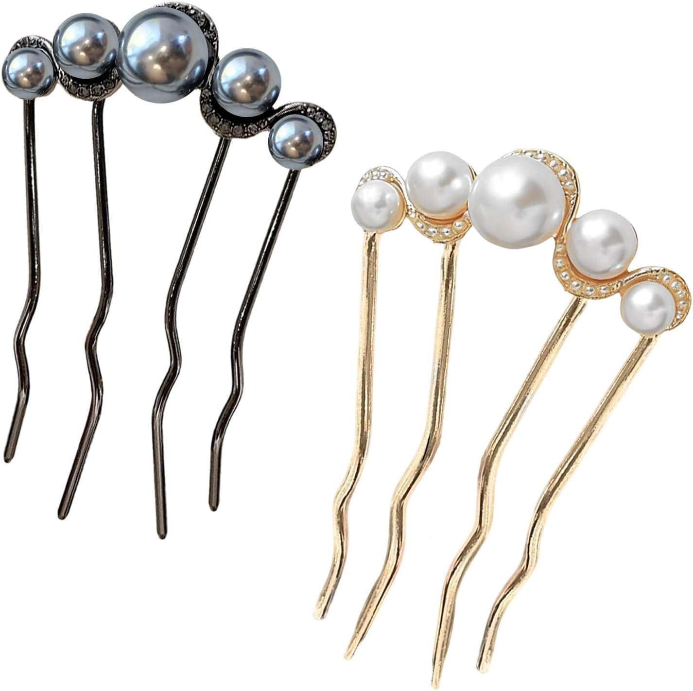 Ball Hair U Shaped Hair Pins Set, 2 Pieces, Curl Hair Comb, Four Teeth Comb, Hairstyle Comb, for Strengthening Strands, for Women, Elegant Design image number 1