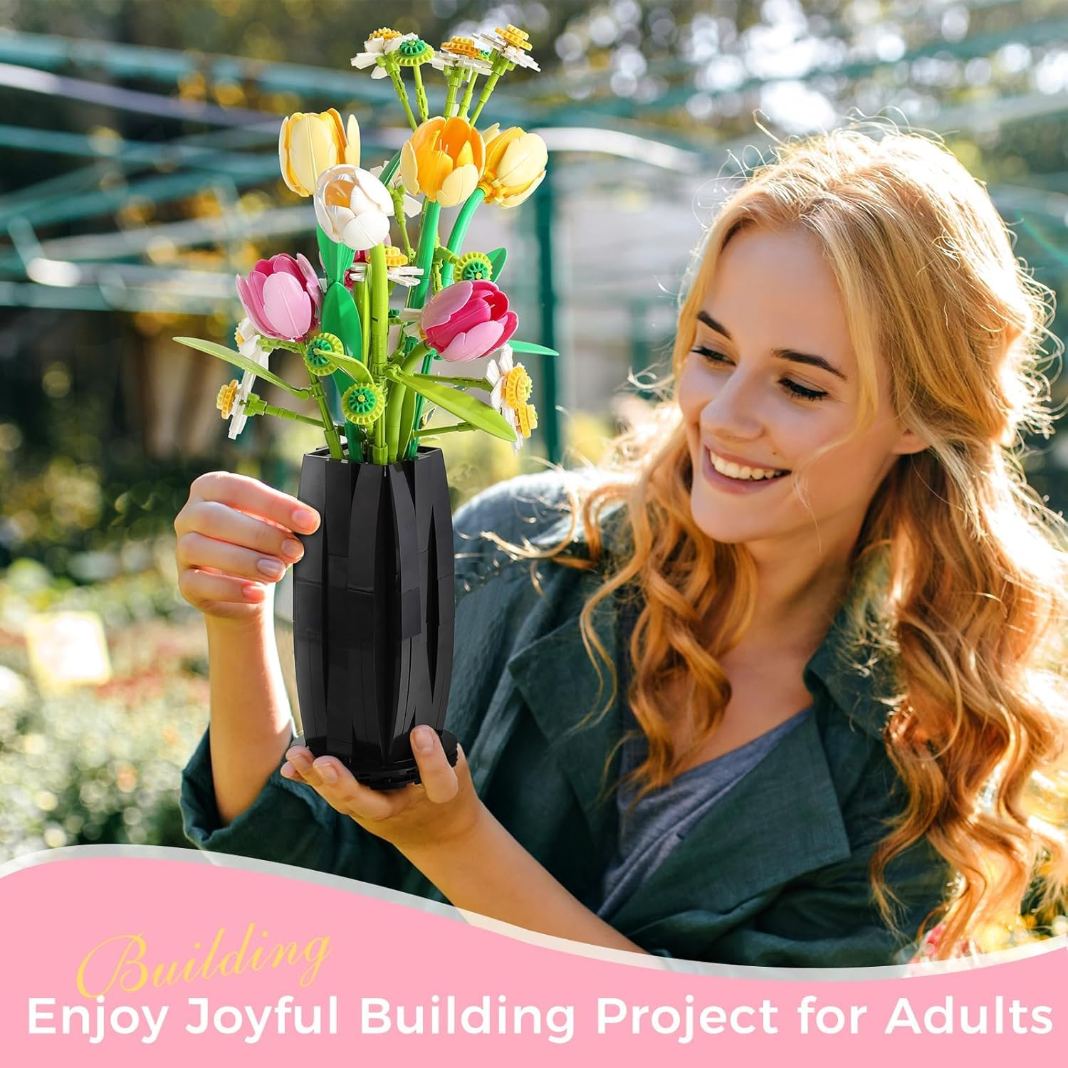 Flowers Bouquet Building Set with Tulips Daisies -1250 PCS Flower Model with Vase for Home Office Decor, Gifts for Mother'S Day Women'S Day Birthdays image number 4