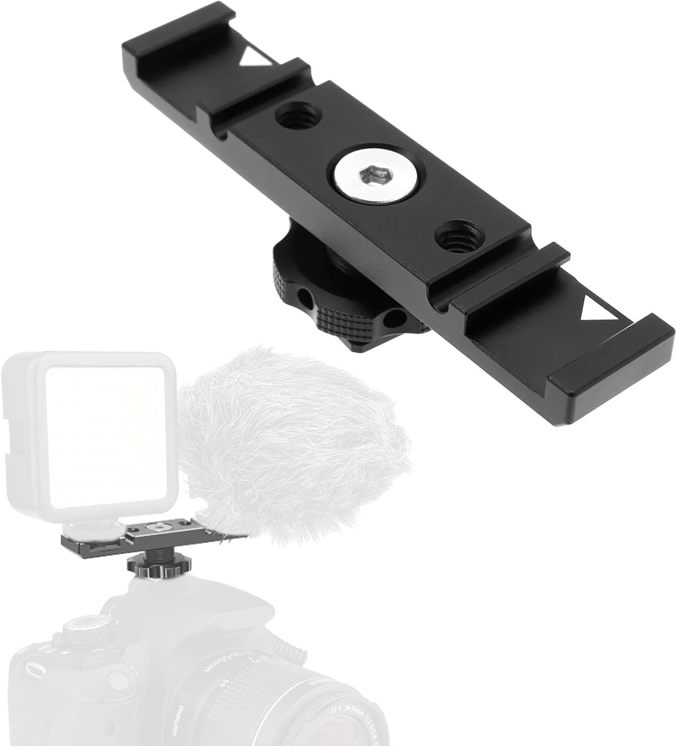 VGOL Hot Shoe Adapter Camera Dual Cold Shoe Mount Bracket Aluminum Alloy Hot Shoe Extension Bar for Microphone Flash LED Lights Monitors 1/4" Thread Hole image number 6