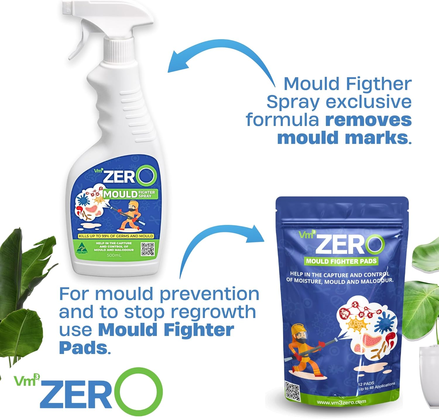 Mould Fighter Pack &ndash; Natural Aussie Mould Remover Spray 500Ml + 12 Moisture Absorber Pads, anti Mould & Mildew Control, Stops Regrowth, Bathroom & Household Use image number 1