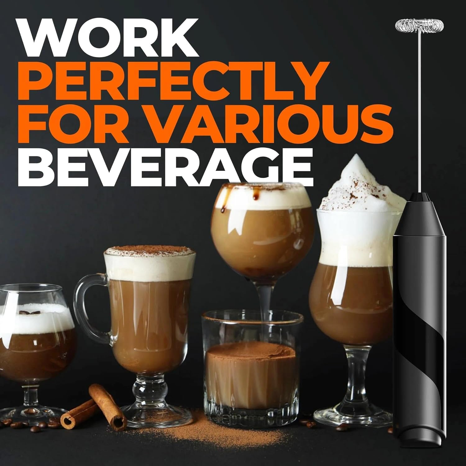 Double Whisk Milk Frother, Handheld Electric Blender Stick, Drink Mixer with Food Grade Stainless Steel Stirrer, Battery Operated Foam Maker for Coffee, Cappuccino, Frappe, Matcha, Hot Chocolate Latte image number 3