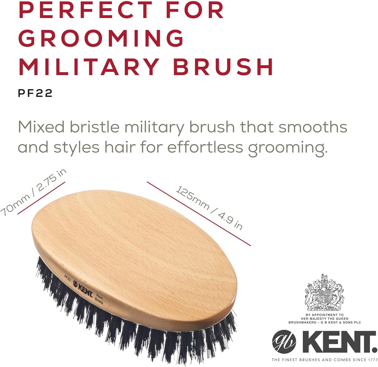 Kent Military Oval Beech and Bristle Hairbrush