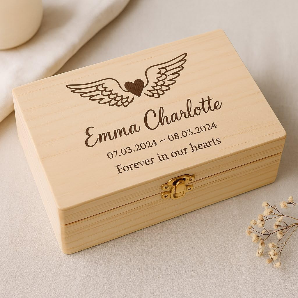 Custom Memorial Boxes Personalized Baby Memory Keepsake Box, Natural Pine Wood, Laser Engraved Design, Dual Compartment Storage for Mementos image number 3