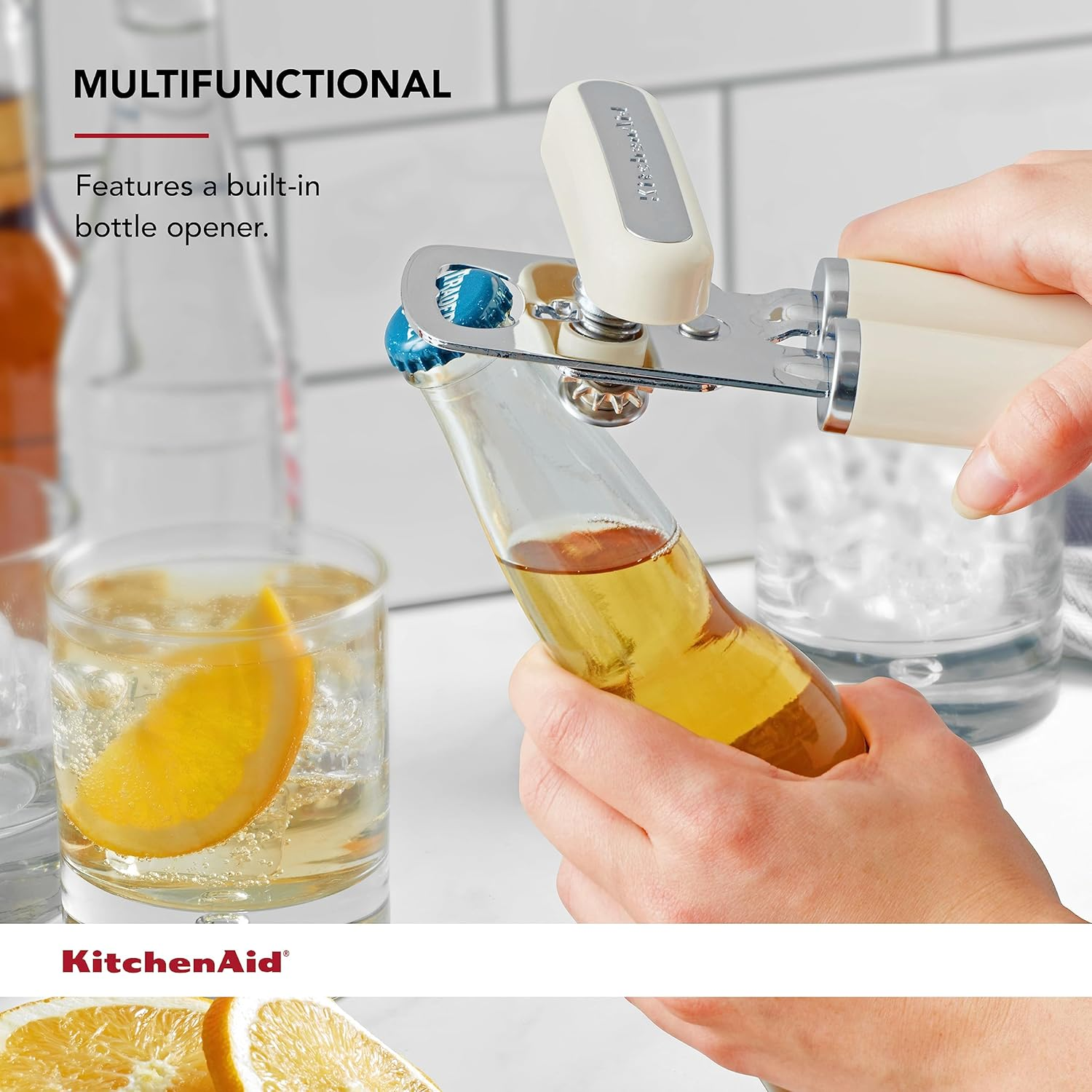 Kitchenaid Classic Multifunction Can Opener/Bottle Opener, 8.34-Inch, Almond Cream image number 5