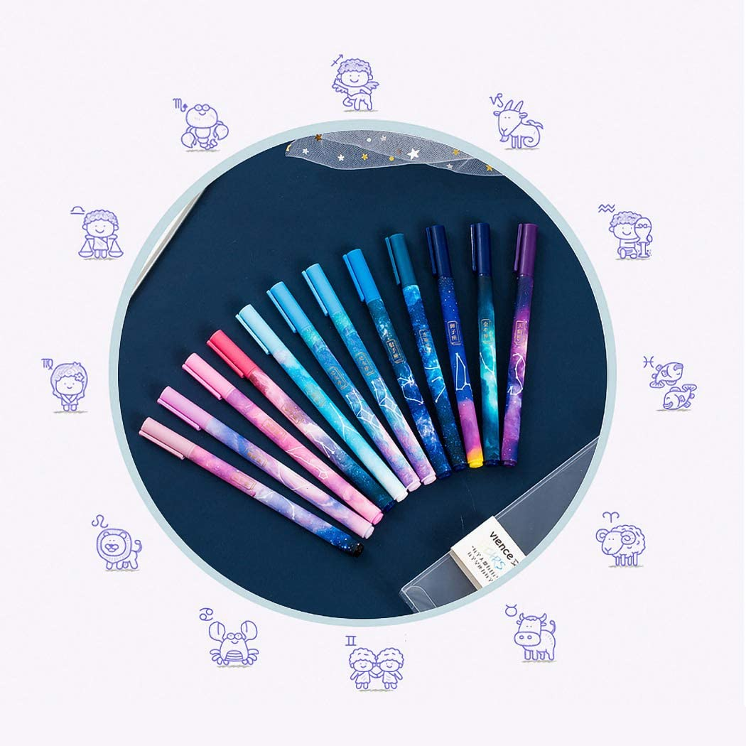 12Pcs Constellation Gel Ink Pens, Creative Galaxy Pens, 0.5Mm Extra-Fine Ballpoint Pen, Promotional Gift Stationery School Office Supply (Black Ink) image number 4