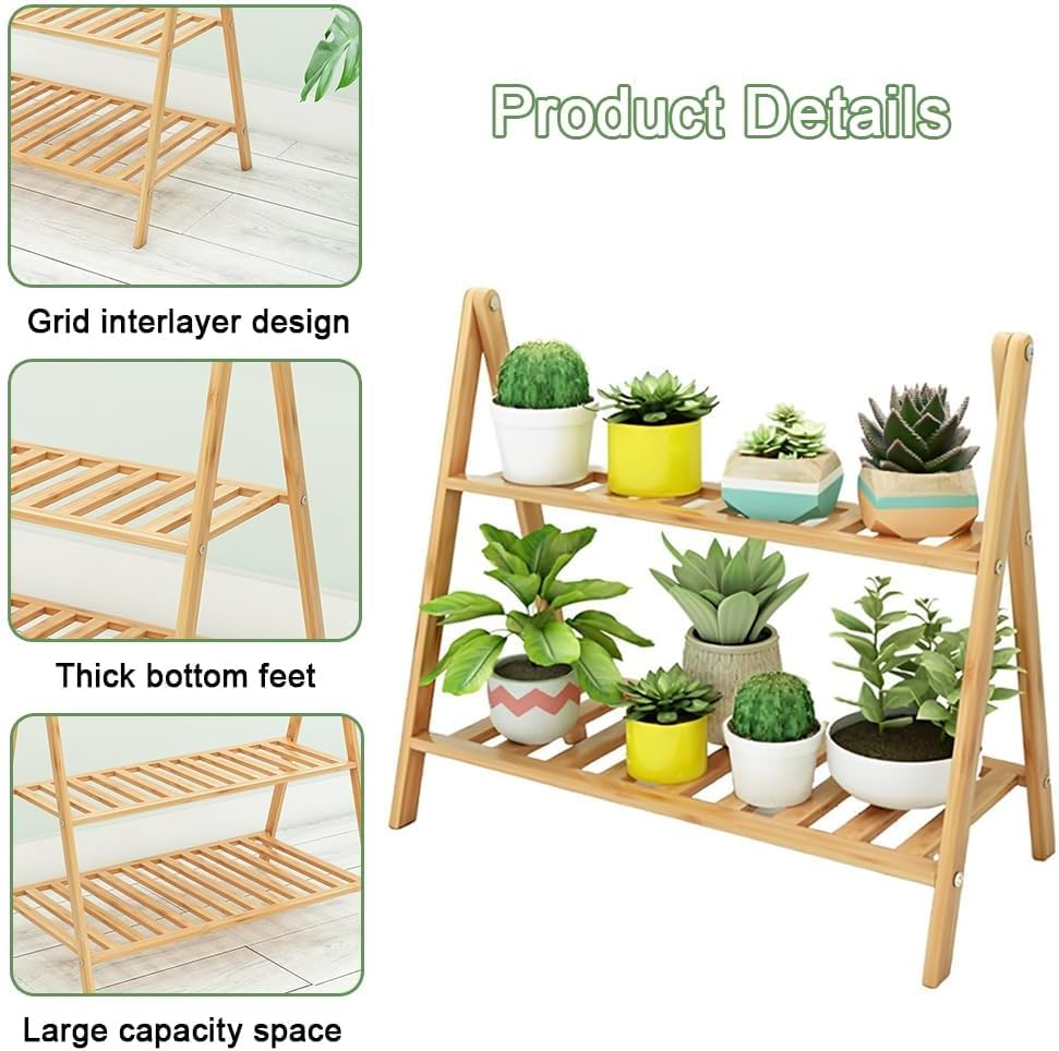 2-Tier Potted Plant Display Stand, Outdoor Plant Stand for Flower Pots and Shrubs in Pots Multifunctional, Plants Shelf or Living Room Balcony Garden, 50Cm, Natural image number 3