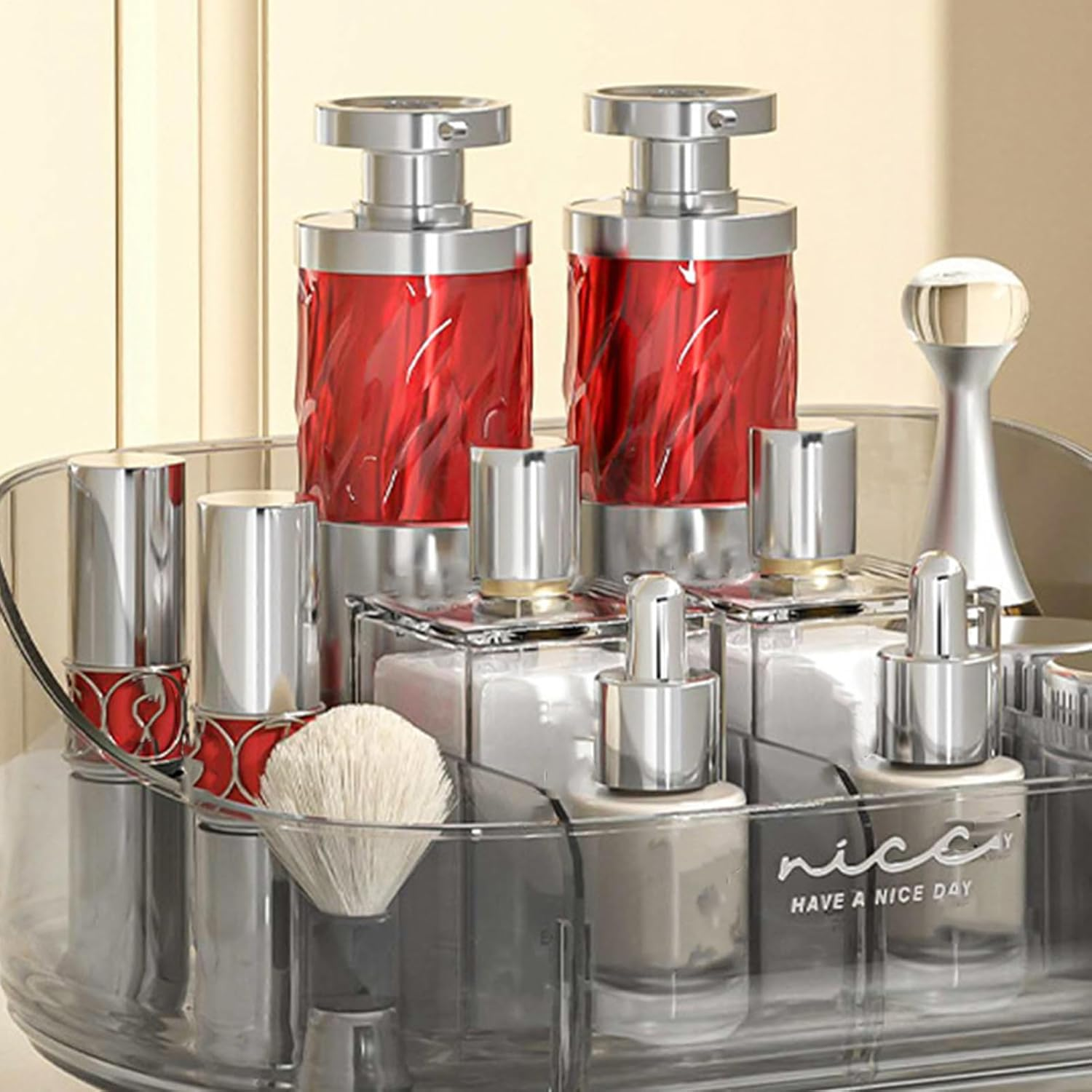 Makeup Organizer for Vanity | 4 Compartments Skincare Case Detachable,Cosmetic Organizer - for Display Bathroom Vanity Counter Dresser Desk Dorm Table Skincare image number 3