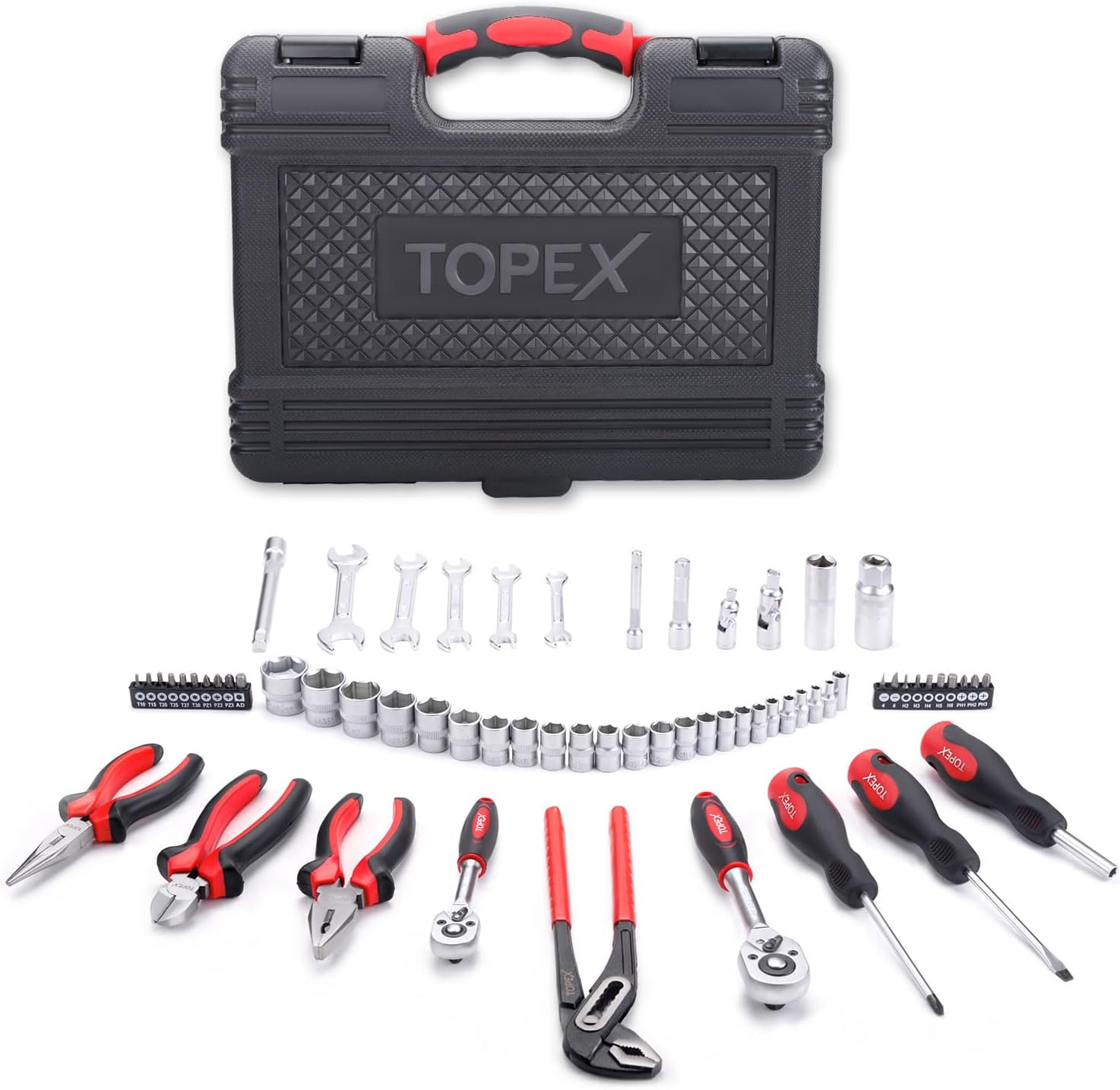 TOPEX 65-Piece Household Hand Tool Set Portable Home Auto Repair Kit Premium Quality W/Pliers, Screwdriver Kits Toolbox Storage Case/Mechanic Hand Tool Set for Home Repair Maintenance image number 6
