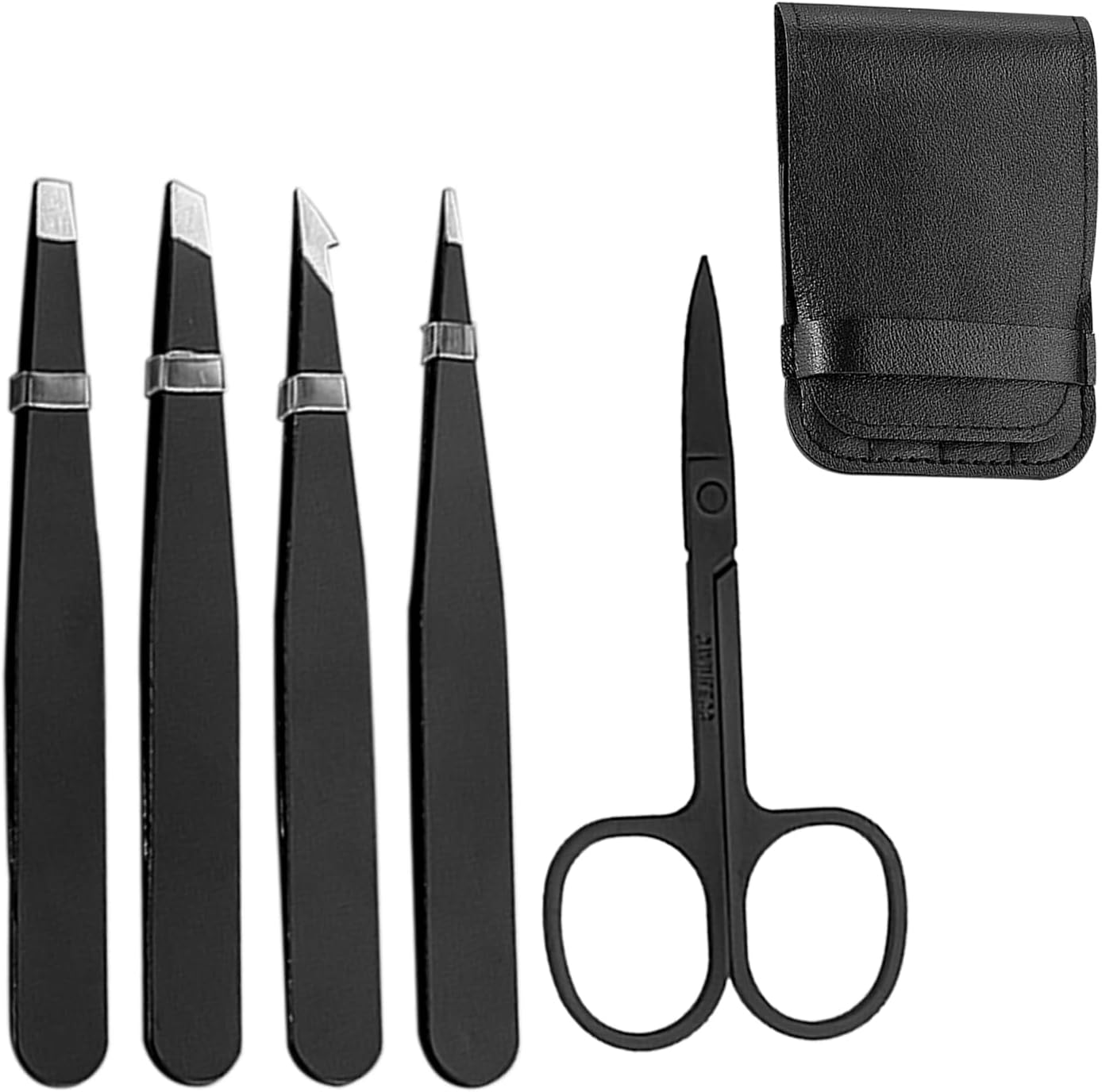 WALWAL 5 Piece Stainless Steel Tweezers Set with Scissors Flat Slant Knife Point for Eyebrow Hair Removal image number 5