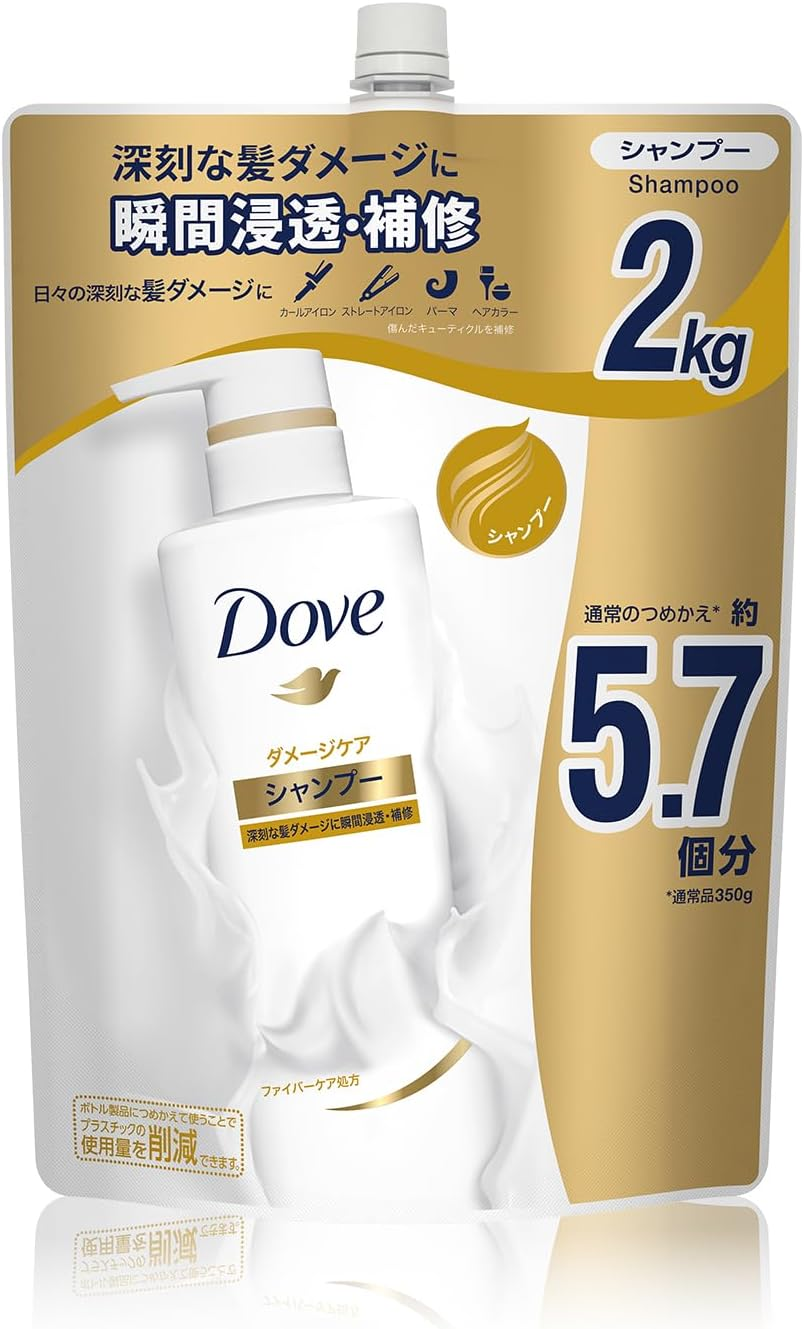 Dove Shampoo Refill, Large Capacity, 4.4 Lbs (2 Kg), Damage Care