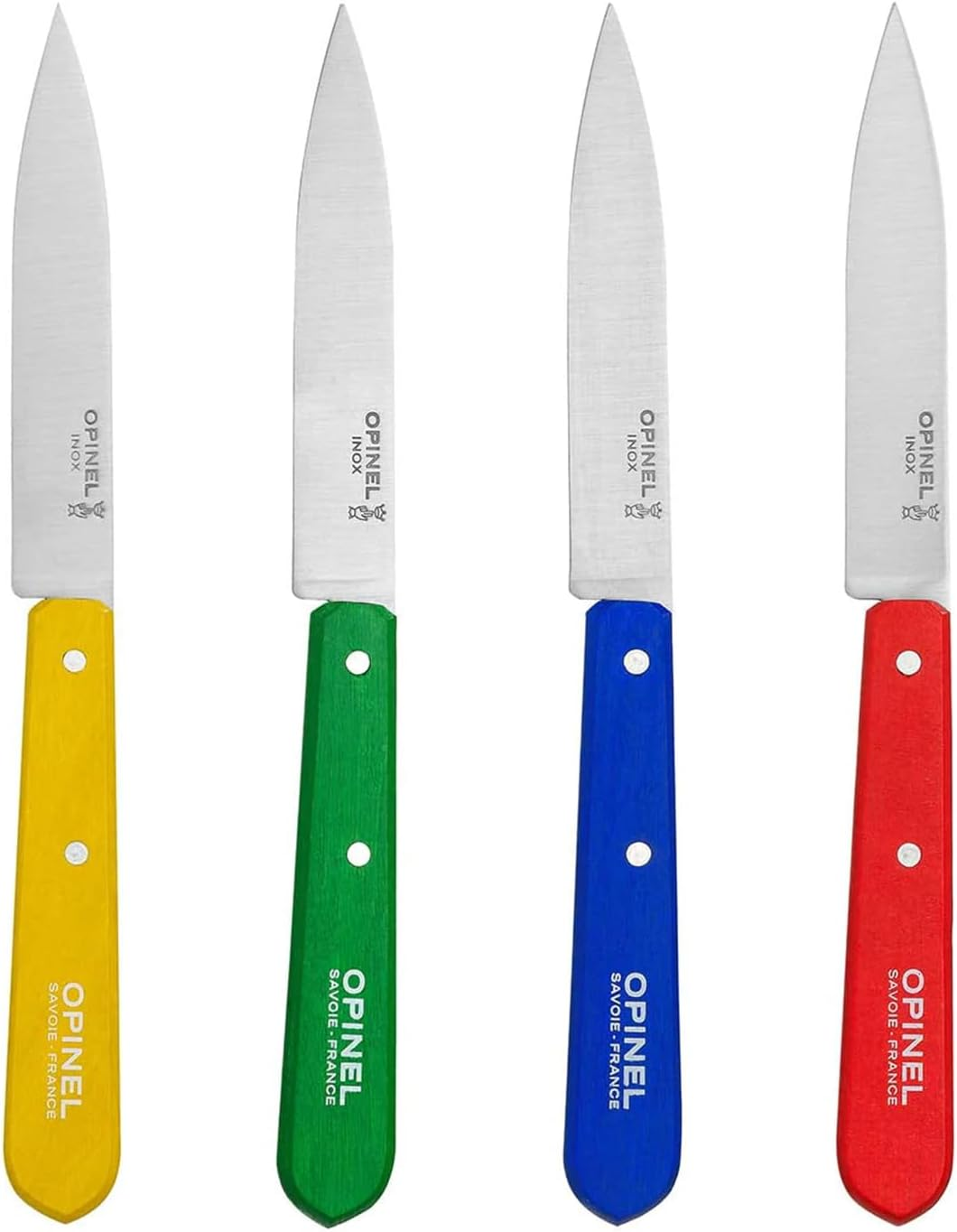 Opinel 112 Assorted Classic Colors Kitchen Paring Knives (Set of 4), Blue/Yellow image number 2